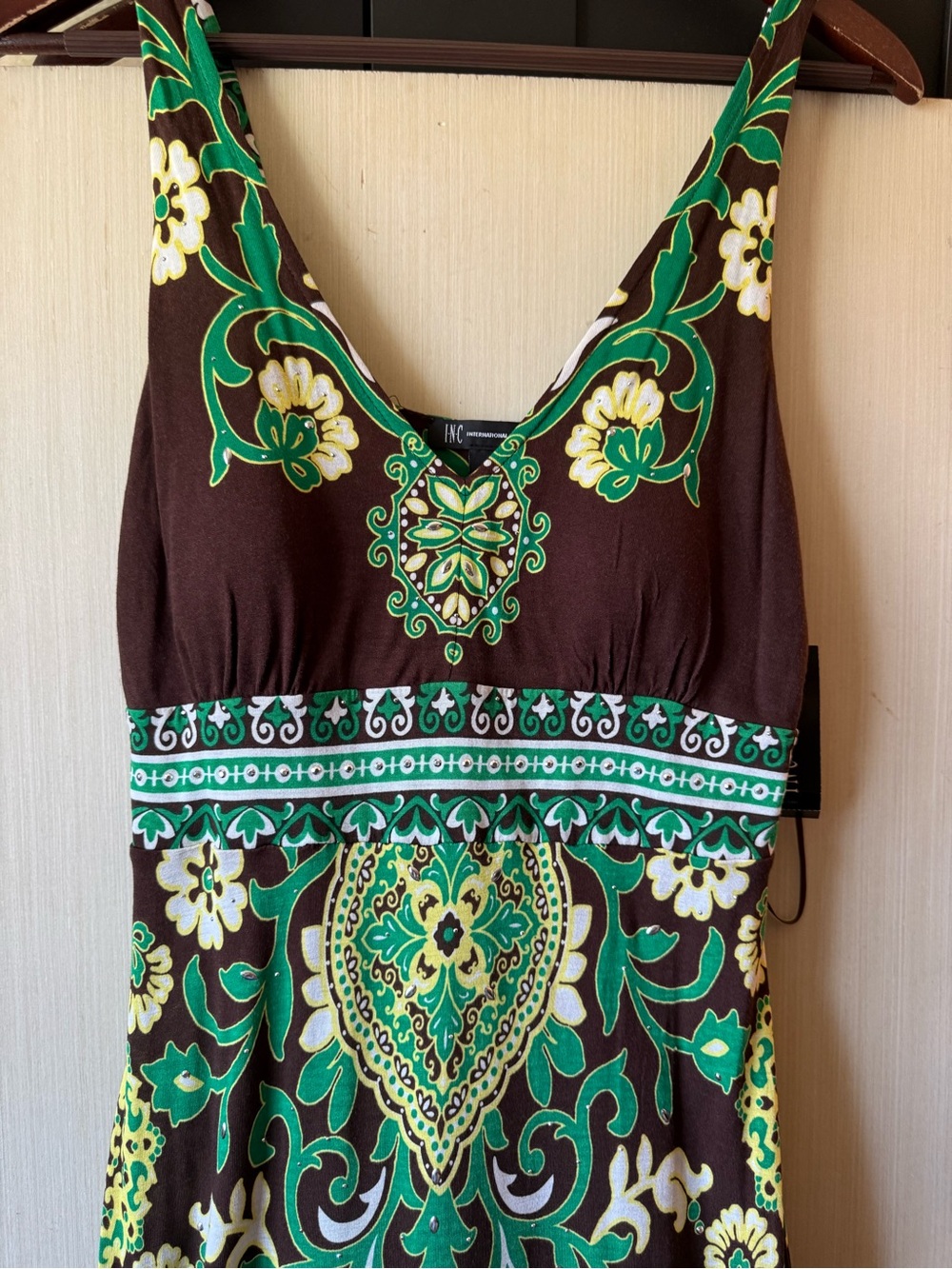 Inc Brown Floral Print Maxi Dress with Green Accents - Picture 2 of 8
